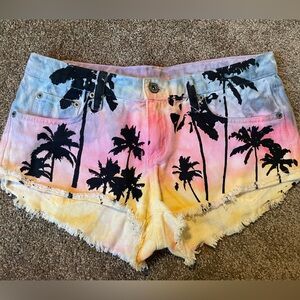 Carmar Tie-Dye Palm Tree Denim Shorts
